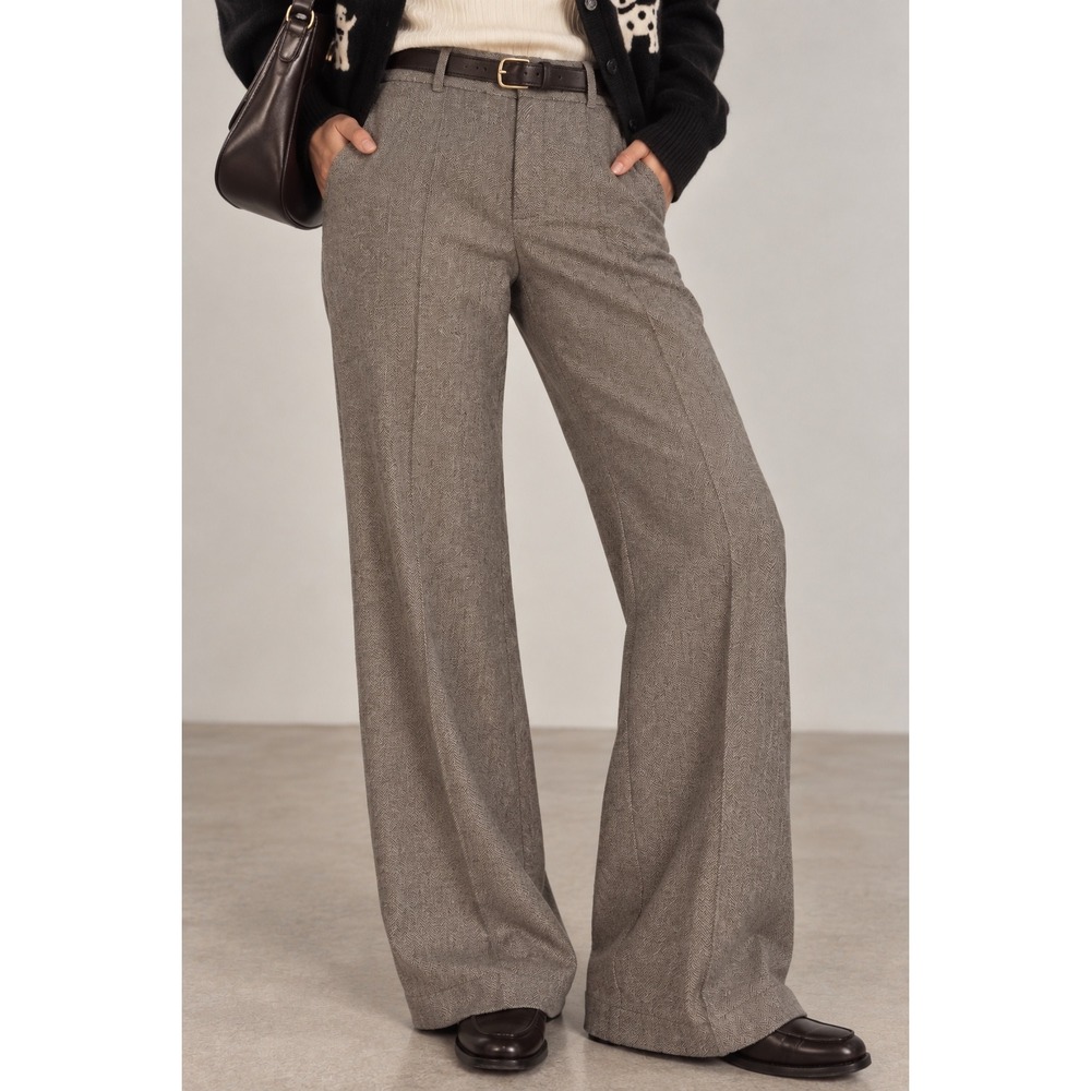 Ann Taylor Herringbone Wide Leg Trousers Brown Virgin Wool Blend Size 8 

Mm